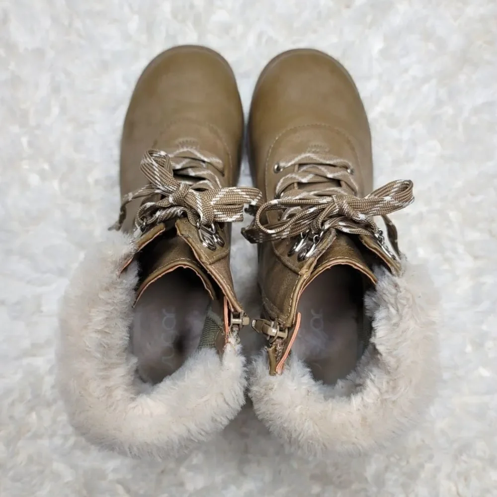 Sugar Youth Brown Lace Up Fux Fur Moto Combat Boots